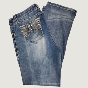 Western Cowgirl Rock 47 Wrangler Low Rise Straight Leg Embellished Jeans 33x30‎